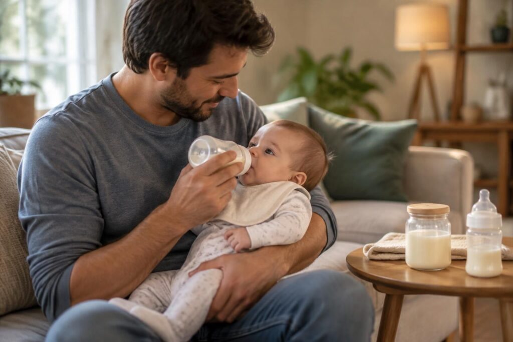 découvrez comment réussir la transition vers le biberon, proposer le lait maternel dans de bonnes conditions et adapter les quantités aux besoins de votre bébé.